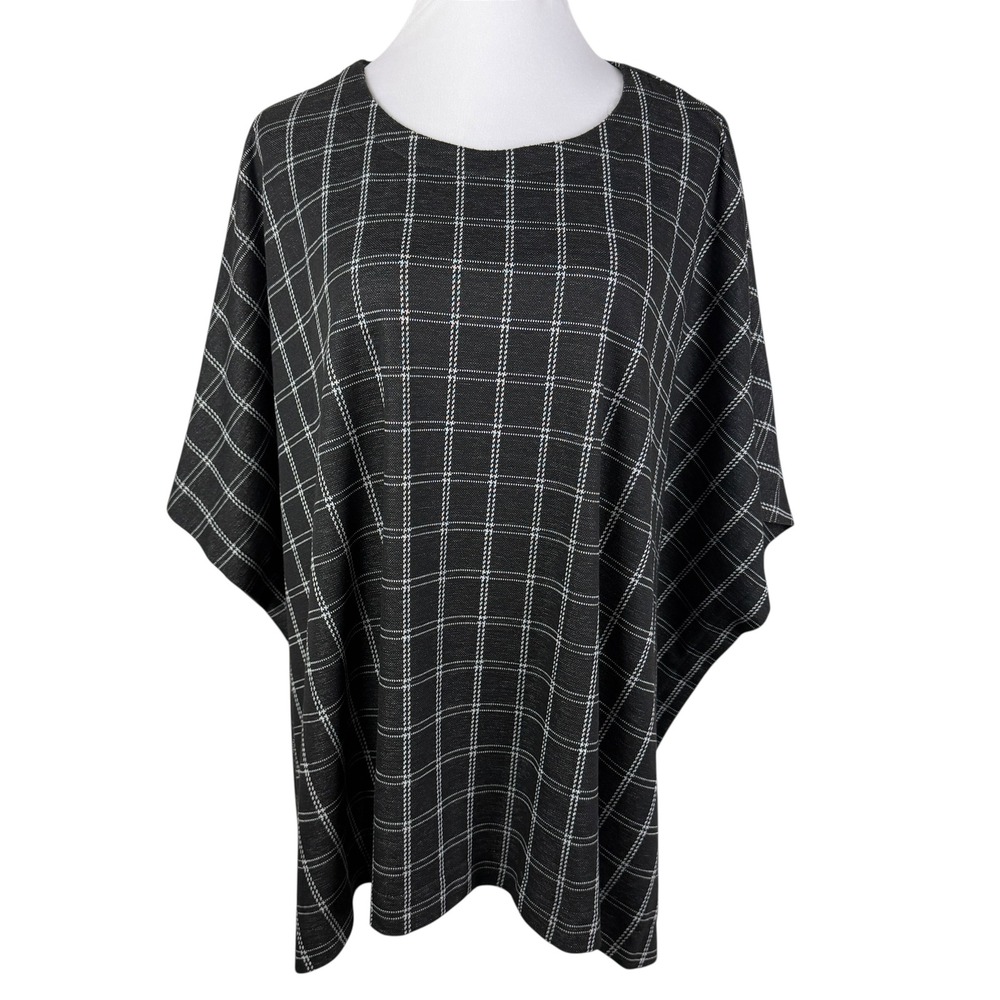 Van Heusen Gray White Windowpane Plaid Poncho Top Blouse Women's XXL